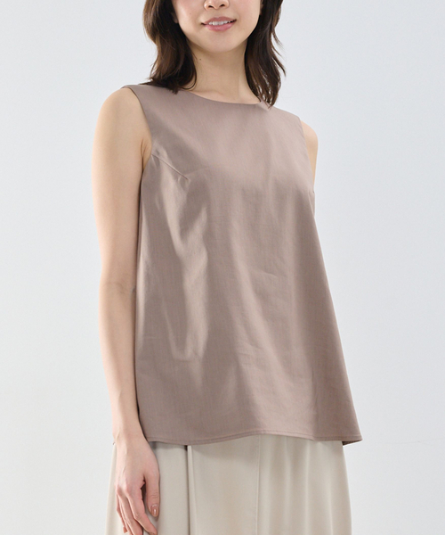 NARACAMICIE(ナラカミーチェ)の「【NARACAMICIE】ポリ麻ノースリーブ(シャツ/ブラウス・レディース・ネイビー/ブラウン・M)」の2枚目の写真