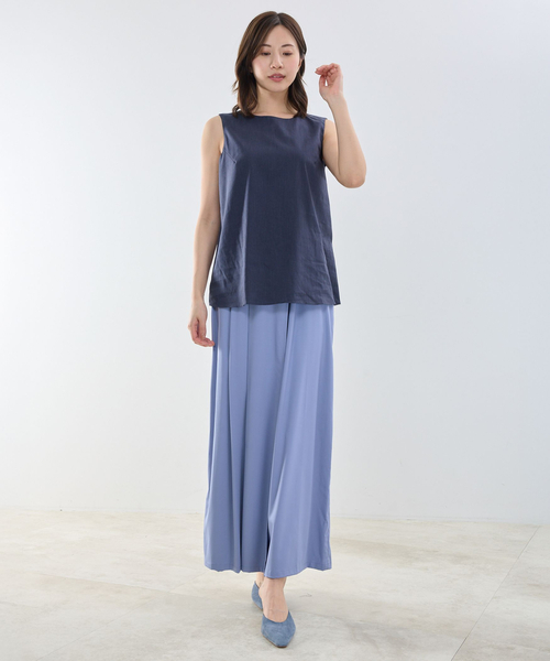 NARACAMICIE(ナラカミーチェ)の「【NARACAMICIE】ポリ麻ノースリーブ(シャツ/ブラウス・レディース・ネイビー/ブラウン・M)」の9枚目の写真