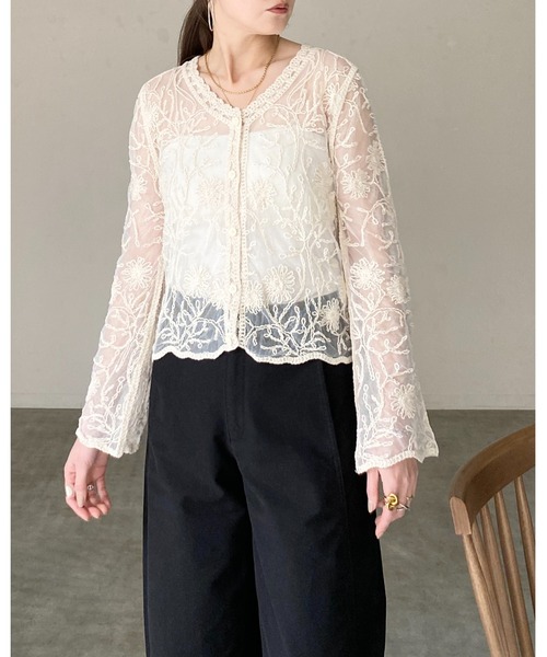 She's Closet(シーズクローゼット)の「長袖 ショート丈 かぎ針編み クロシェレースカーディガン(カーディガン/ボレロ・レディース・ブラック/アイボリー・FREE)」の10枚目の写真