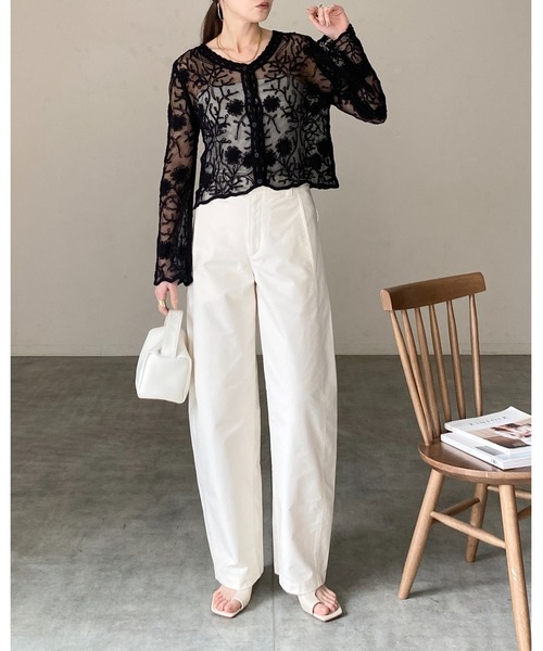 She's Closet(シーズクローゼット)の「長袖 ショート丈 かぎ針編み クロシェレースカーディガン(カーディガン/ボレロ・レディース・ブラック/アイボリー・FREE)」の14枚目の写真