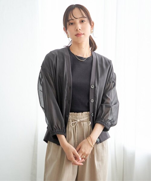 ikka（イッカ）の「シアー9分袖カーデブルゾン（ブルゾン・レディース・チャコール/アイボリー・L/M/S）」の11枚目の写真