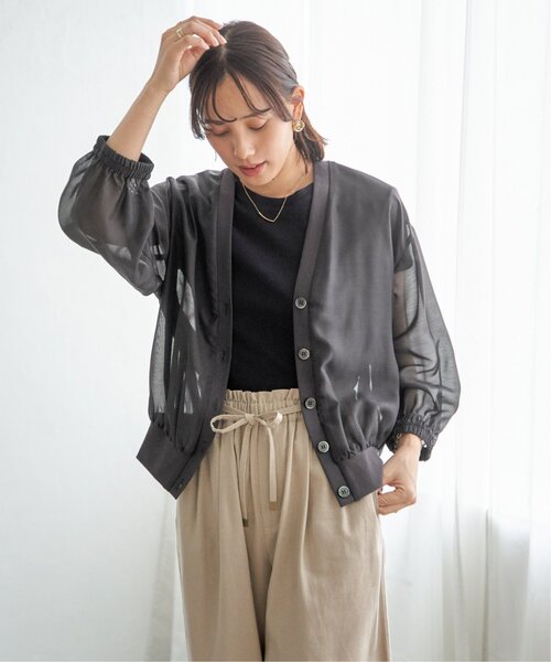 ikka（イッカ）の「シアー9分袖カーデブルゾン（ブルゾン・レディース・チャコール/アイボリー・L/M/S）」の12枚目の写真