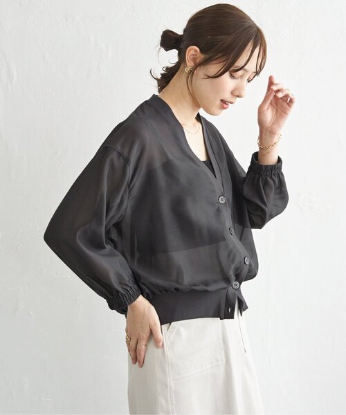 ikka（イッカ）の「シアー9分袖カーデブルゾン（ブルゾン・レディース・チャコール/アイボリー・L/M/S）」の16枚目の写真