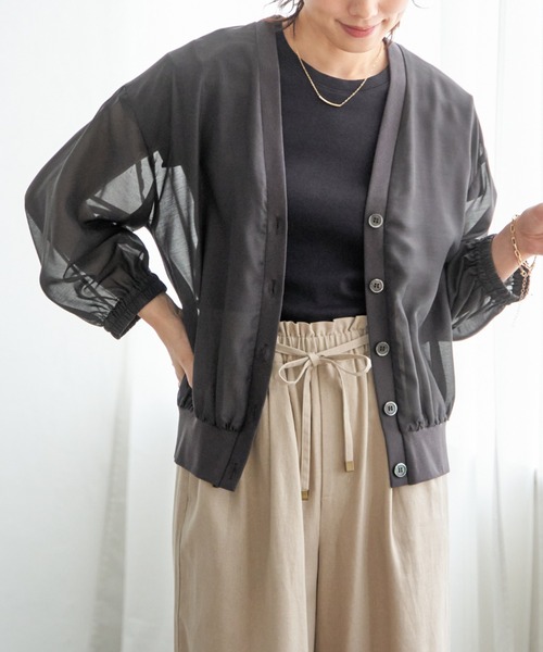 ikka（イッカ）の「シアー9分袖カーデブルゾン（ブルゾン・レディース・チャコール/アイボリー・L/M/S）」の2枚目の写真