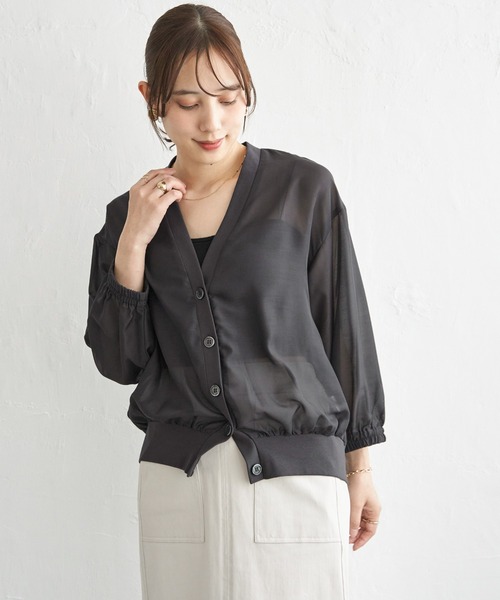 ikka（イッカ）の「シアー9分袖カーデブルゾン（ブルゾン・レディース・チャコール/アイボリー・L/M/S）」の8枚目の写真