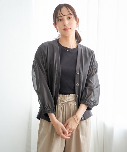 ikka（イッカ）の「シアー9分袖カーデブルゾン（ブルゾン・レディース・チャコール/アイボリー・L/M/S）」の6枚目の写真