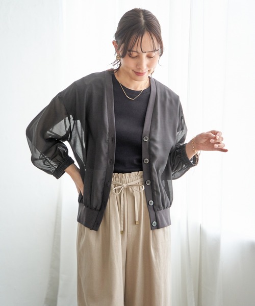 ikka（イッカ）の「シアー9分袖カーデブルゾン（ブルゾン・レディース・チャコール/アイボリー・L/M/S）」の7枚目の写真