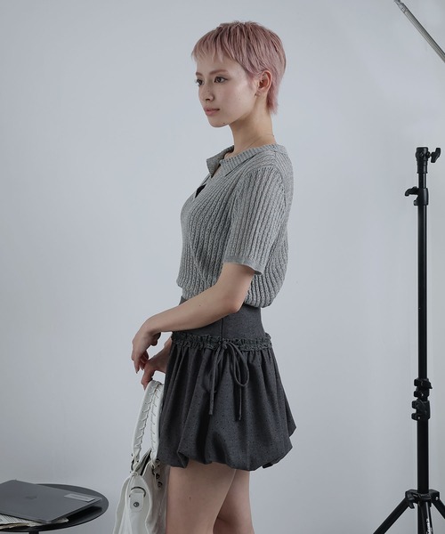 Ulysses(ユリシス)の「ポロカラー半袖シアーニット(ニット/セーター・レディース・ブラック/ベージュ/イエロー/グレー/ブルー/ライトグリーン/レッド・F)」の8枚目の写真