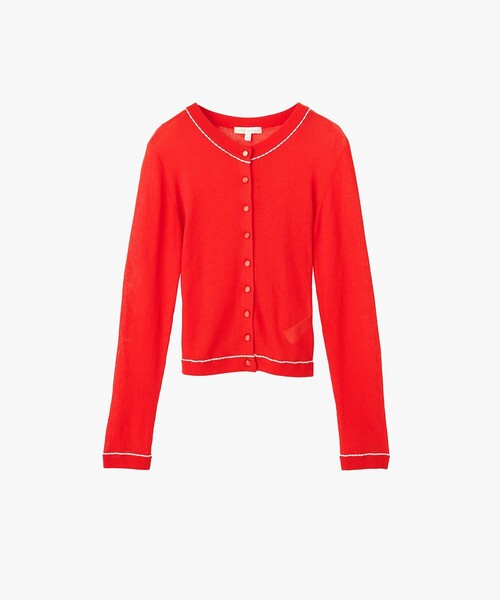 To b. by agnes b.(トゥービーバイアニエスベー)の「シアー リブ 長袖 ニット カーディガン(カーディガン/ボレロ・レディース・レッド・FREE)」の2枚目の写真
