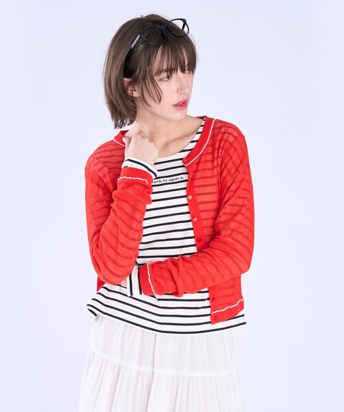 To b. by agnes b.(トゥービーバイアニエスベー)の「シアー リブ 長袖 ニット カーディガン(カーディガン/ボレロ・レディース・レッド・FREE)」の3枚目の写真