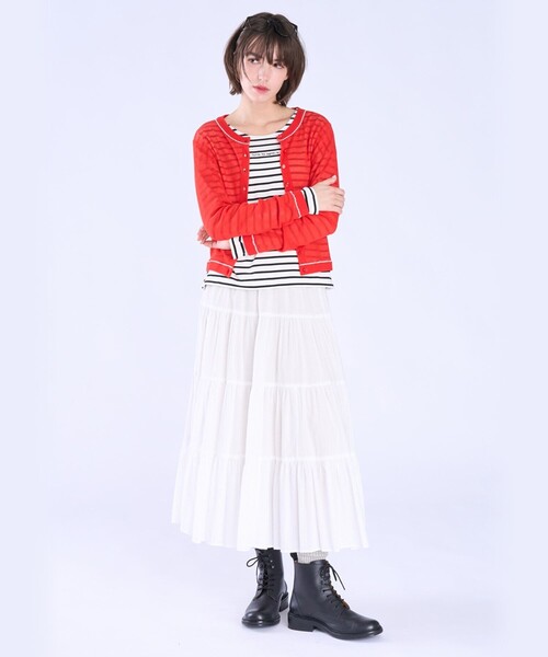 To b. by agnes b.(トゥービーバイアニエスベー)の「シアー リブ 長袖 ニット カーディガン(カーディガン/ボレロ・レディース・レッド・FREE)」の4枚目の写真