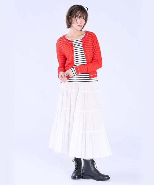 To b. by agnes b.(トゥービーバイアニエスベー)の「シアー リブ 長袖 ニット カーディガン(カーディガン/ボレロ・レディース・レッド・FREE)」の5枚目の写真