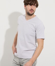 HIDEAWAYS NICOLE | バーク風バイヤスジャカードVネック半袖プルオーバー(Tシャツ/カットソー)