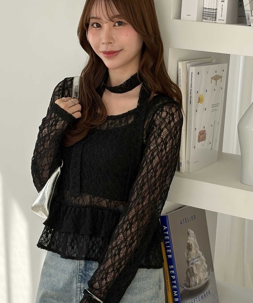 muet.(ミュエ)の「チョーカー付きレースティアードトップス(Tシャツ/カットソー・レディース・オフホワイト/ブラック・LARGE/MEDIUM)」の6枚目の写真