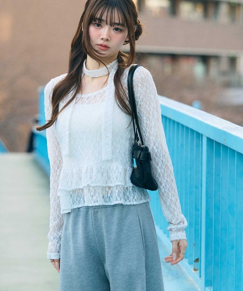 muet.(ミュエ)の「チョーカー付きレースティアードトップス(Tシャツ/カットソー・レディース・オフホワイト/ブラック・LARGE/MEDIUM)」の10枚目の写真