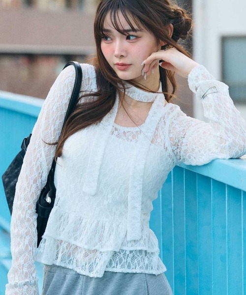 muet.(ミュエ)の「チョーカー付きレースティアードトップス(Tシャツ/カットソー・レディース・オフホワイト/ブラック・LARGE/MEDIUM)」の17枚目の写真