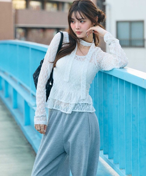 muet.(ミュエ)の「チョーカー付きレースティアードトップス(Tシャツ/カットソー・レディース・オフホワイト/ブラック・LARGE/MEDIUM)」の18枚目の写真