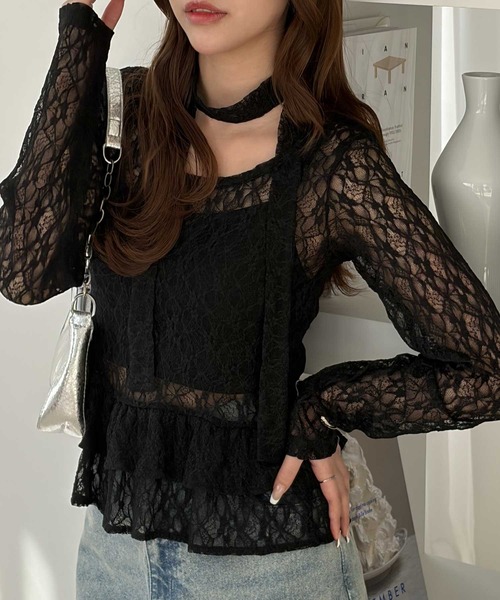 muet.(ミュエ)の「チョーカー付きレースティアードトップス(Tシャツ/カットソー・レディース・オフホワイト/ブラック・LARGE/MEDIUM)」の20枚目の写真