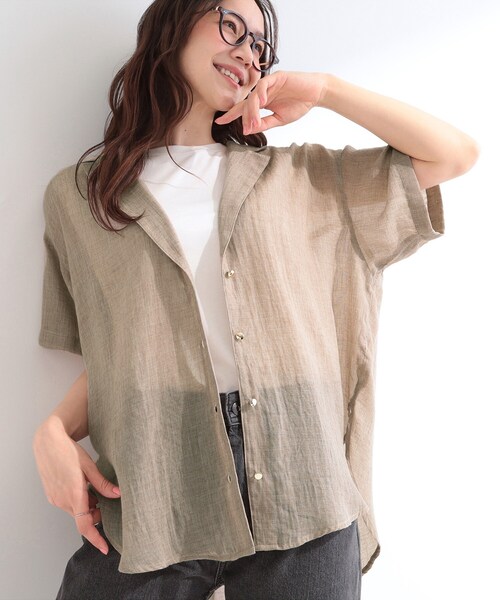SHOO・LA・RUE(シューラルー)の「【S-LL】大人のシアー感 さっと羽織れる 半袖シャツジャケット(テーラードジャケット・レディース・グレー/ベージュ・04/03/02/01)」の2枚目の写真