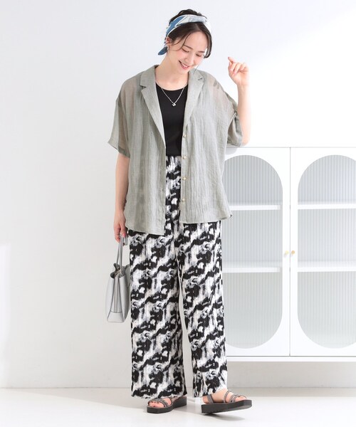 SHOO・LA・RUE(シューラルー)の「【S-LL】大人のシアー感 さっと羽織れる 半袖シャツジャケット(テーラードジャケット・レディース・グレー/ベージュ・04/03/02/01)」の11枚目の写真