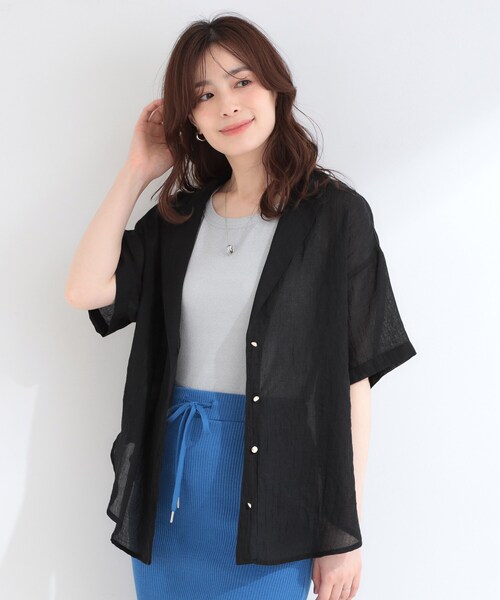 SHOO・LA・RUE(シューラルー)の「【S-LL】大人のシアー感 さっと羽織れる 半袖シャツジャケット(テーラードジャケット・レディース・グレー/ベージュ・04/03/02/01)」の13枚目の写真