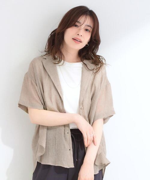 SHOO・LA・RUE(シューラルー)の「【S-LL】大人のシアー感 さっと羽織れる 半袖シャツジャケット(テーラードジャケット・レディース・グレー/ベージュ・04/03/02/01)」の17枚目の写真