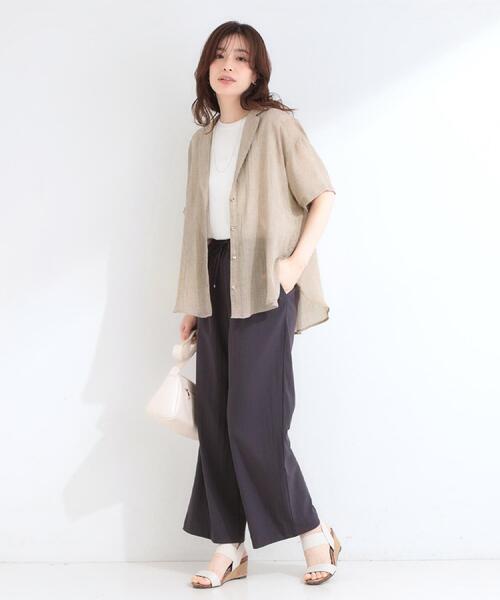 SHOO・LA・RUE(シューラルー)の「【S-LL】大人のシアー感 さっと羽織れる 半袖シャツジャケット(テーラードジャケット・レディース・グレー/ベージュ・04/03/02/01)」の19枚目の写真