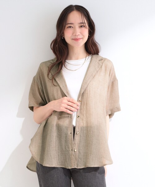SHOO・LA・RUE(シューラルー)の「【S-LL】大人のシアー感 さっと羽織れる 半袖シャツジャケット(テーラードジャケット・レディース・グレー/ベージュ・04/03/02/01)」の20枚目の写真