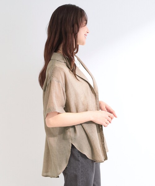 SHOO・LA・RUE(シューラルー)の「【S-LL】大人のシアー感 さっと羽織れる 半袖シャツジャケット(テーラードジャケット・レディース・グレー/ベージュ・04/03/02/01)」の21枚目の写真
