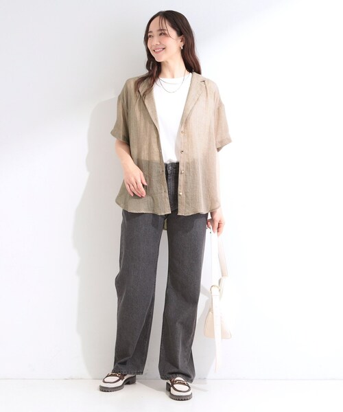 SHOO・LA・RUE(シューラルー)の「【S-LL】大人のシアー感 さっと羽織れる 半袖シャツジャケット(テーラードジャケット・レディース・グレー/ベージュ・04/03/02/01)」の22枚目の写真