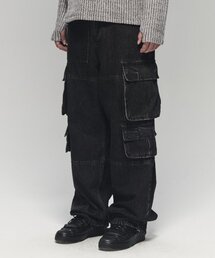 ADDED POCKET DENIM PANTS BLACK