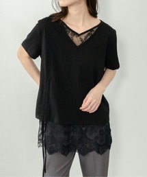 【on:nue】[着用動画あり！] レースレイヤードドロストTシャツ