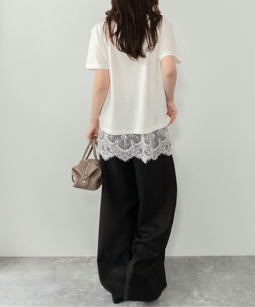 on:nue（オンニュ）の「【on:nue】[着用動画あり！] レースレイヤードドロストTシャツ（Tシャツ/カットソー・レディース・アイボリー/ブラック・FREE）」の10枚目の写真