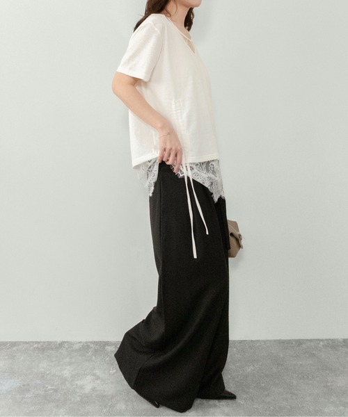 on:nue（オンニュ）の「【on:nue】[着用動画あり！] レースレイヤードドロストTシャツ（Tシャツ/カットソー・レディース・アイボリー/ブラック・FREE）」の11枚目の写真