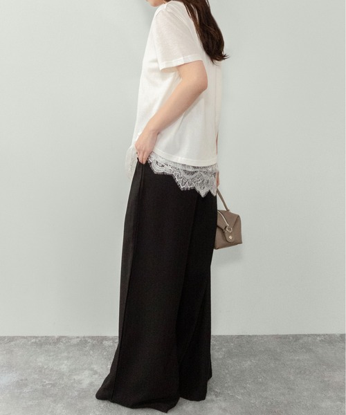 on:nue（オンニュ）の「【on:nue】[着用動画あり！] レースレイヤードドロストTシャツ（Tシャツ/カットソー・レディース・アイボリー/ブラック・FREE）」の12枚目の写真
