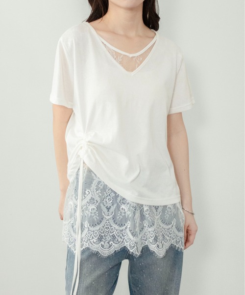 on:nue（オンニュ）の「【on:nue】[着用動画あり！] レースレイヤードドロストTシャツ（Tシャツ/カットソー・レディース・アイボリー/ブラック・FREE）」の13枚目の写真