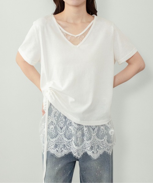 on:nue（オンニュ）の「【on:nue】[着用動画あり！] レースレイヤードドロストTシャツ（Tシャツ/カットソー・レディース・アイボリー/ブラック・FREE）」の14枚目の写真