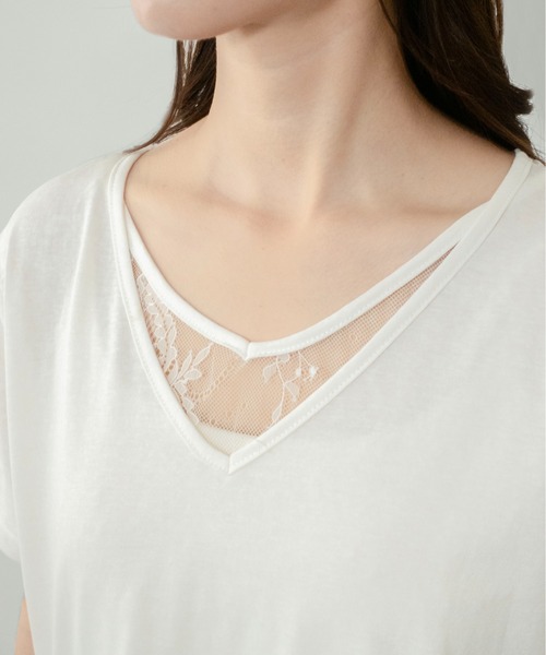 on:nue（オンニュ）の「【on:nue】[着用動画あり！] レースレイヤードドロストTシャツ（Tシャツ/カットソー・レディース・アイボリー/ブラック・FREE）」の15枚目の写真