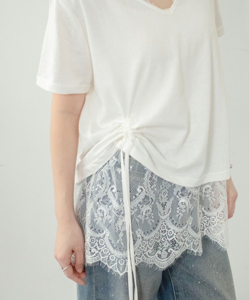 on:nue（オンニュ）の「【on:nue】[着用動画あり！] レースレイヤードドロストTシャツ（Tシャツ/カットソー・レディース・アイボリー/ブラック・FREE）」の16枚目の写真