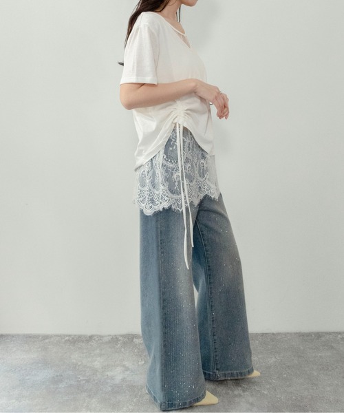 on:nue（オンニュ）の「【on:nue】[着用動画あり！] レースレイヤードドロストTシャツ（Tシャツ/カットソー・レディース・アイボリー/ブラック・FREE）」の20枚目の写真