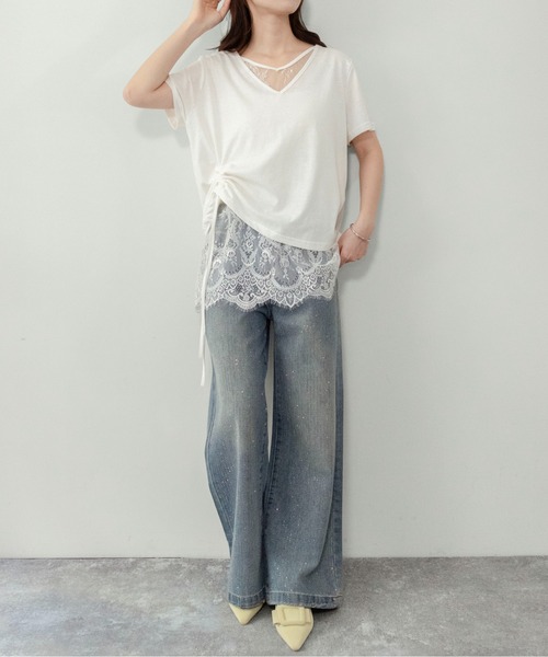 on:nue（オンニュ）の「【on:nue】[着用動画あり！] レースレイヤードドロストTシャツ（Tシャツ/カットソー・レディース・アイボリー/ブラック・FREE）」の18枚目の写真