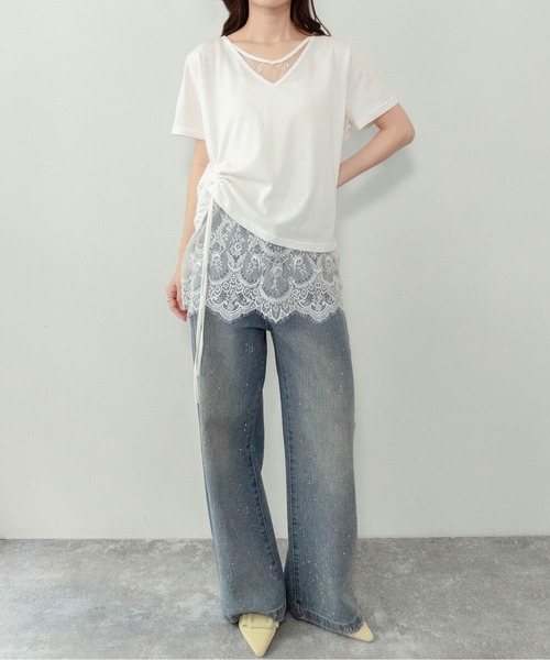 on:nue（オンニュ）の「【on:nue】[着用動画あり！] レースレイヤードドロストTシャツ（Tシャツ/カットソー・レディース・アイボリー/ブラック・FREE）」の19枚目の写真