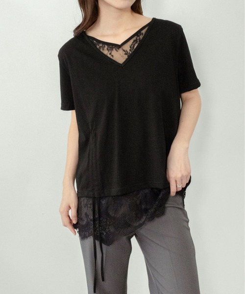 on:nue（オンニュ）の「【on:nue】[着用動画あり！] レースレイヤードドロストTシャツ（Tシャツ/カットソー・レディース・アイボリー/ブラック・FREE）」の22枚目の写真