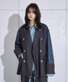 Lame stripe tulle layered tailored jacket / ラメストライプ