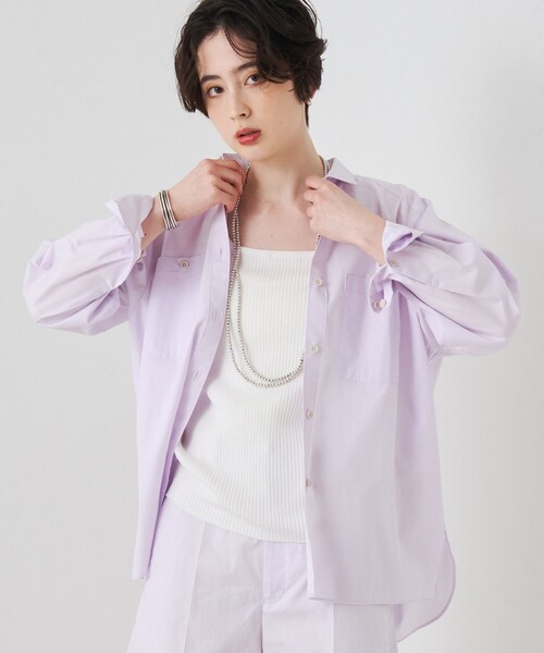 Rouge vif(ルージュヴィフ)の「【セットアップ対応】コットン胸ポケット付きシャツ(シャツ/ブラウス・レディース・ブラウン/ラベンダー・フリー)」の1枚目の写真