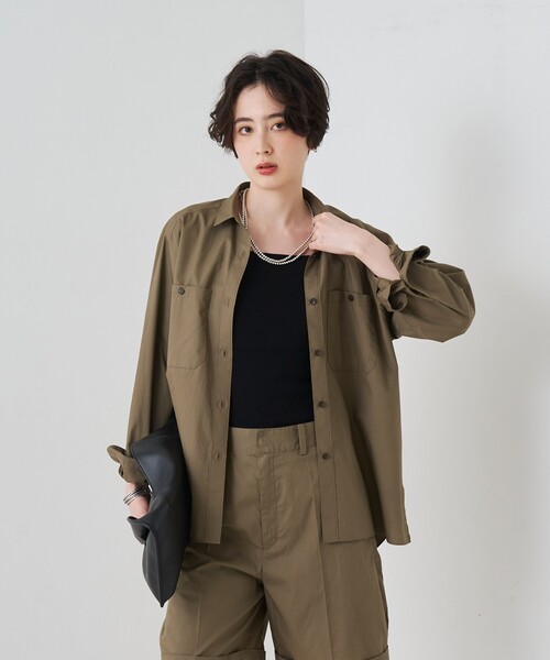 Rouge vif(ルージュヴィフ)の「【セットアップ対応】コットン胸ポケット付きシャツ(シャツ/ブラウス・レディース・ブラウン/ラベンダー・フリー)」の3枚目の写真