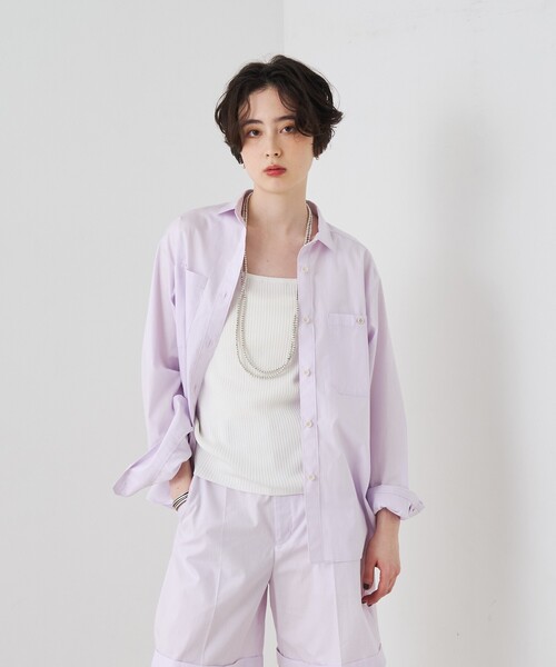 Rouge vif(ルージュヴィフ)の「【セットアップ対応】コットン胸ポケット付きシャツ(シャツ/ブラウス・レディース・ブラウン/ラベンダー・フリー)」の6枚目の写真