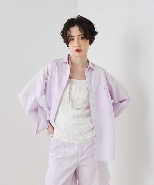 Rouge vif(ルージュヴィフ)の「【セットアップ対応】コットン胸ポケット付きシャツ(シャツ/ブラウス・レディース・ブラウン/ラベンダー・フリー)」の7枚目の写真