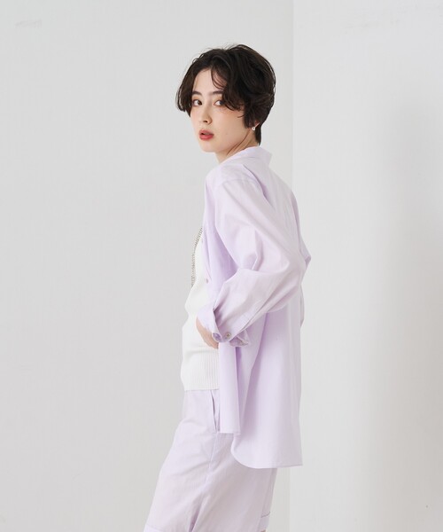 Rouge vif(ルージュヴィフ)の「【セットアップ対応】コットン胸ポケット付きシャツ(シャツ/ブラウス・レディース・ブラウン/ラベンダー・フリー)」の8枚目の写真
