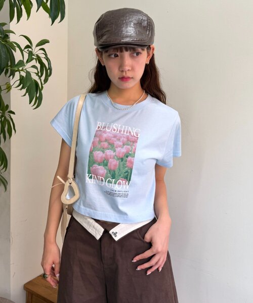 w closet(ダブルクローゼット)の「チューリップT 夏服(Tシャツ/カットソー・レディース・オフホワイト/アイボリー/イエロー/ピンク/サックスブルー・FREE)」の3枚目の写真